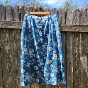 Vintage Cabin Creek Floral Boho Maxi Denim Skirt